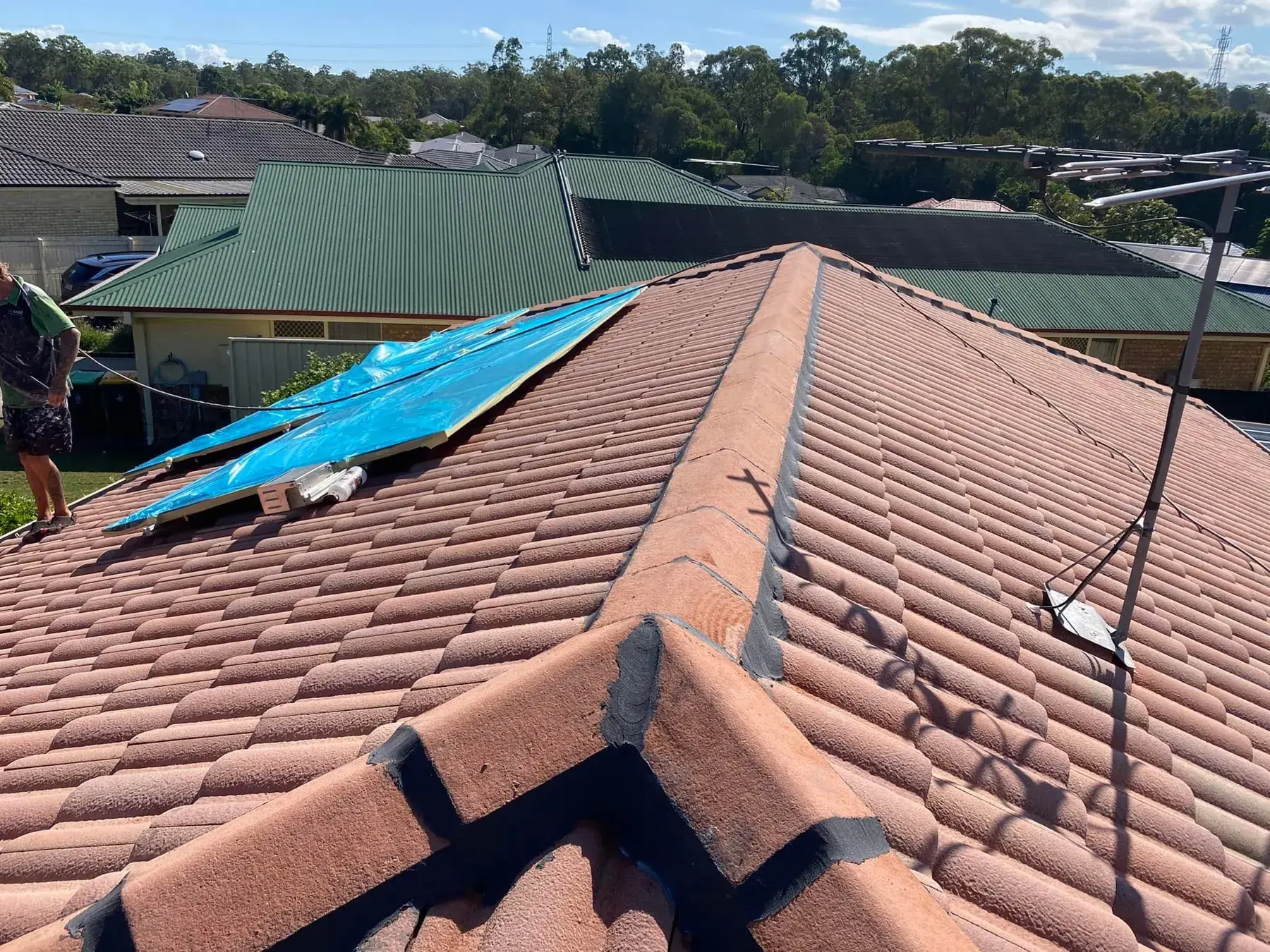 Terracotta tile roof in Drewvale, before restoration