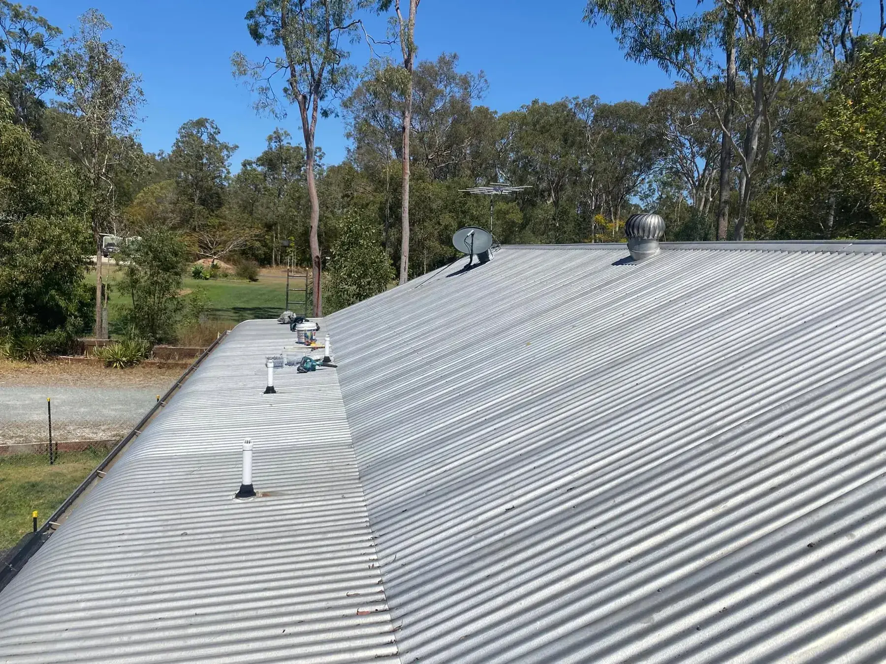 Corrugated metal roof in Logan Village, after restoration