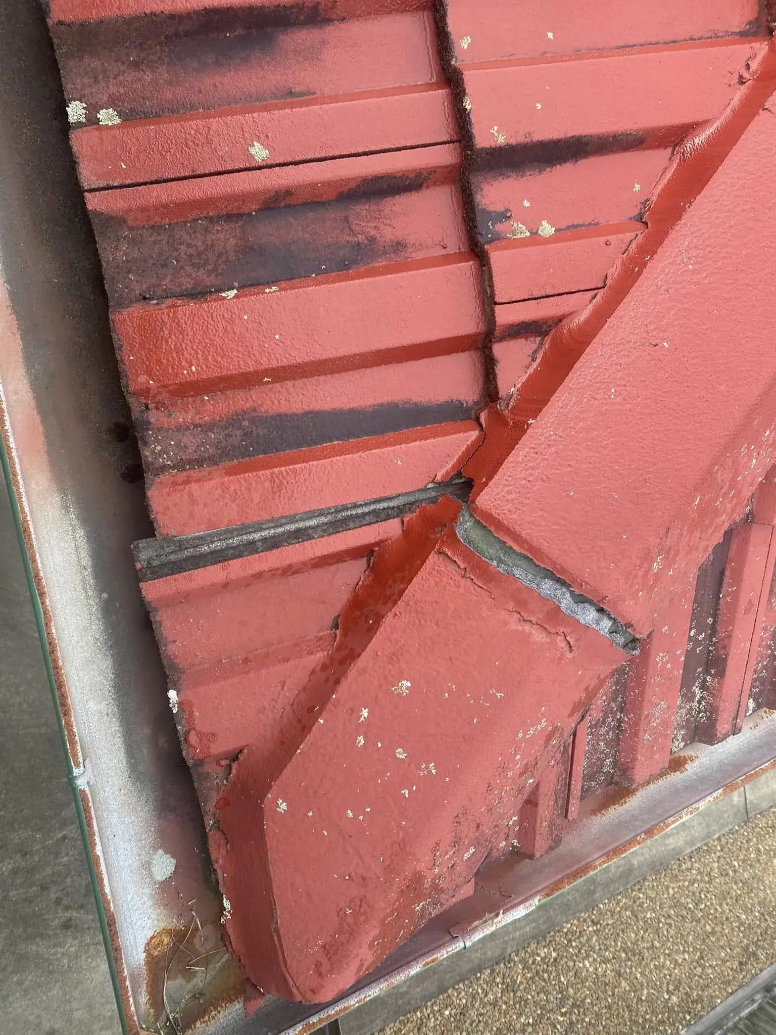 Close-up of a roof valley where two roof faces meet